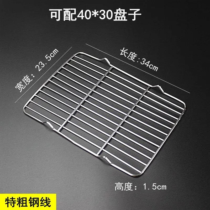 304 Stainless Steel BBQ Grill Grate with V Feet, Food Draining Mesh, Multiple Sizes - 34X23.5X1.5CM