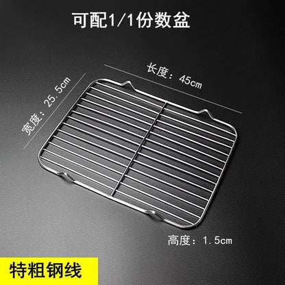 304 Stainless Steel BBQ Grill Grate with V Feet, Food Draining Mesh, Multiple Sizes - 45X25.5X1.5CM