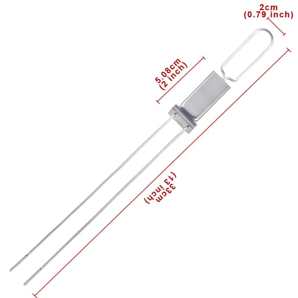 Stainless Steel Double Skewer BBQ Fork with Push Plate, 33.5cm