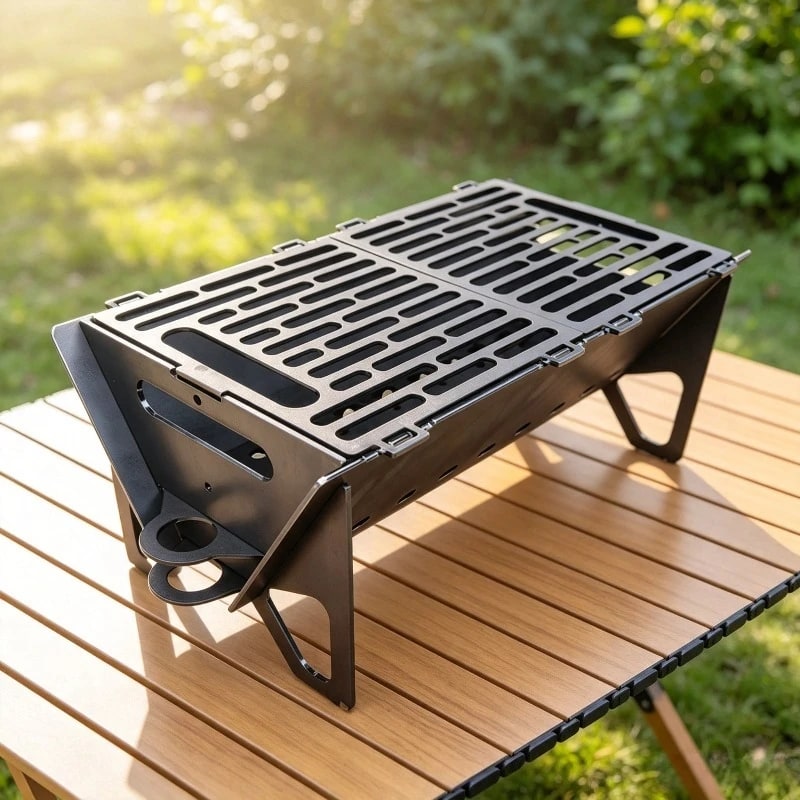 Portable Folding Charcoal BBQ Grill, Carbon Steel Body, Stainless Steel Grate, 2 Sizes