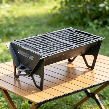 Portable Folding Charcoal BBQ Grill, Carbon Steel Body, Stainless Steel Grate, 2 Sizes
