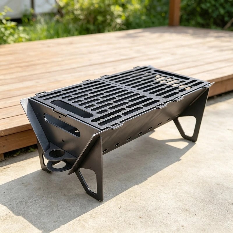 Portable Folding Charcoal BBQ Grill, Carbon Steel Body, Stainless Steel Grate, 2 Sizes