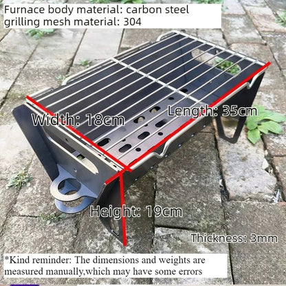 Portable Folding Charcoal BBQ Grill, Carbon Steel Body, Stainless Steel Grate, 2 Sizes