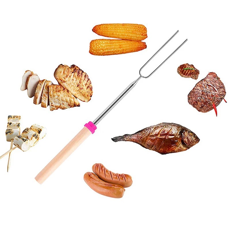 D2 8-Piece Extendable Stainless Steel BBQ Skewers with Wooden Handles