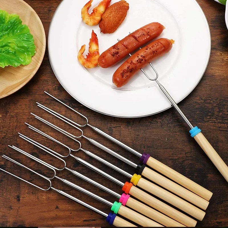 D2 8-Piece Extendable Stainless Steel BBQ Skewers with Wooden Handles