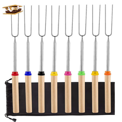 D2 8-Piece Extendable Stainless Steel BBQ Skewers with Wooden Handles