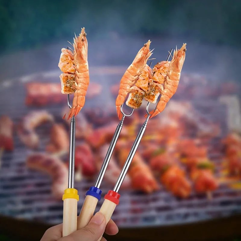 D2 8-Piece Extendable Stainless Steel BBQ Skewers with Wooden Handles