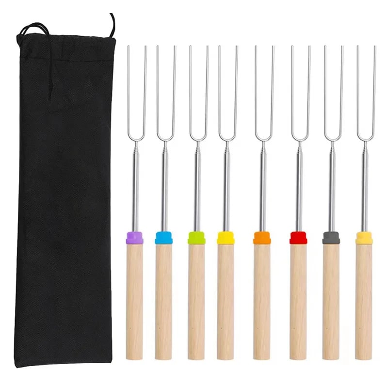 D2 8-Piece Extendable Stainless Steel BBQ Skewers with Wooden Handles