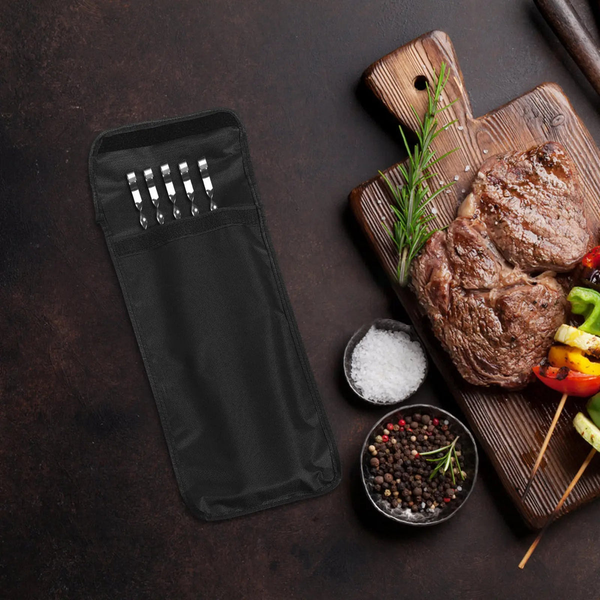 BBQ Tool Storage Bag, Folding Black Carry Case, 42 x 19.5 cm