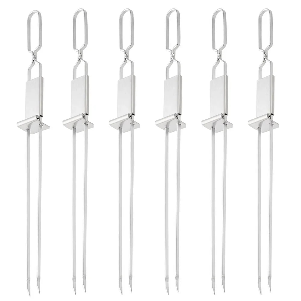 Stainless Steel Double-Head BBQ Skewers, 2, 4 or 6 Pack - 6Pcs
