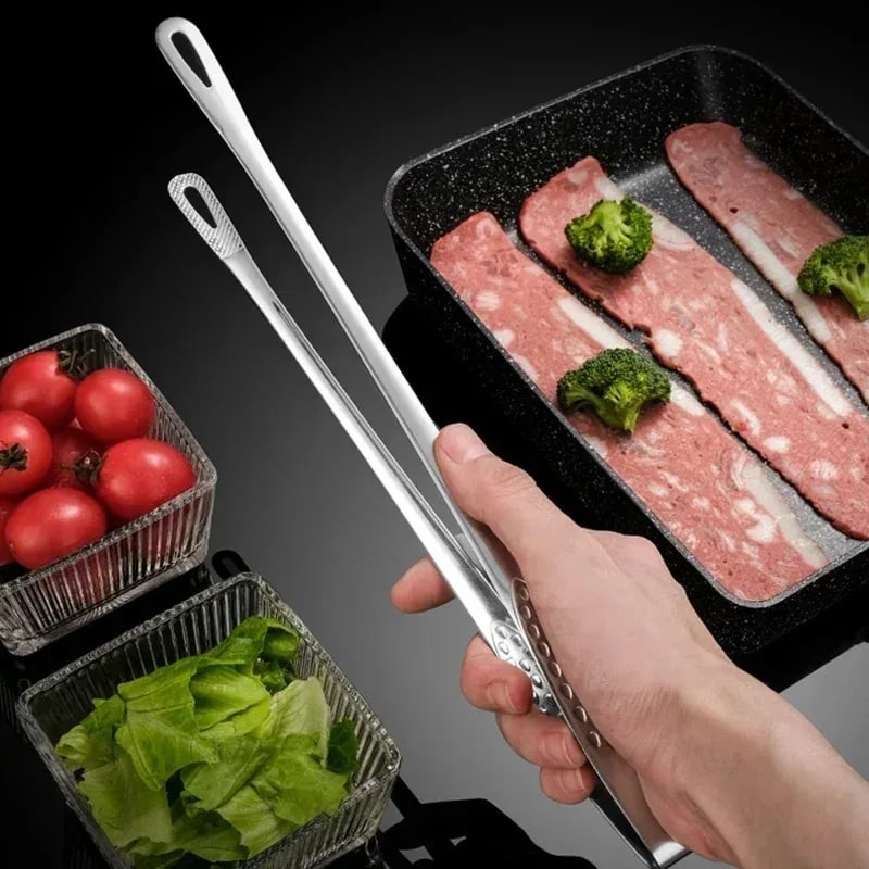 304 Food-Grade Stainless Steel BBQ & Kitchen Tongs, 23cm or 28cm