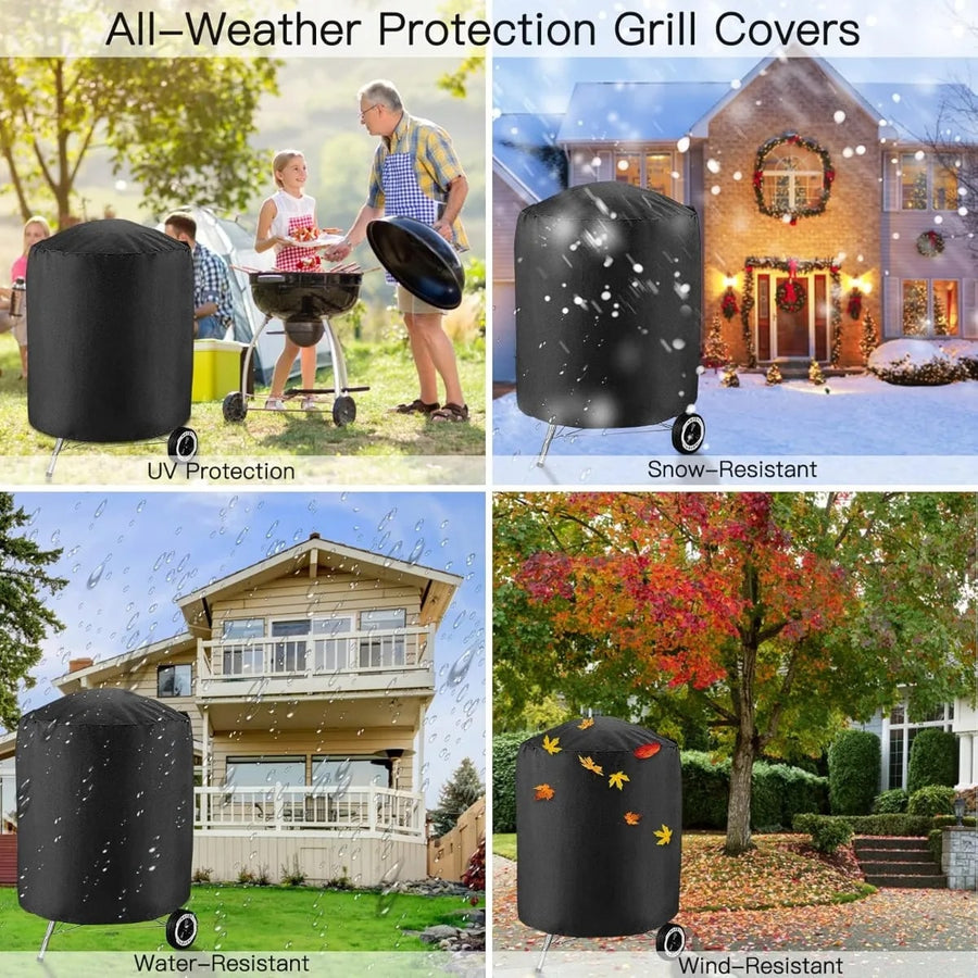 Round BBQ Cover, Waterproof Oxford Cloth with Adjustable Drawstring