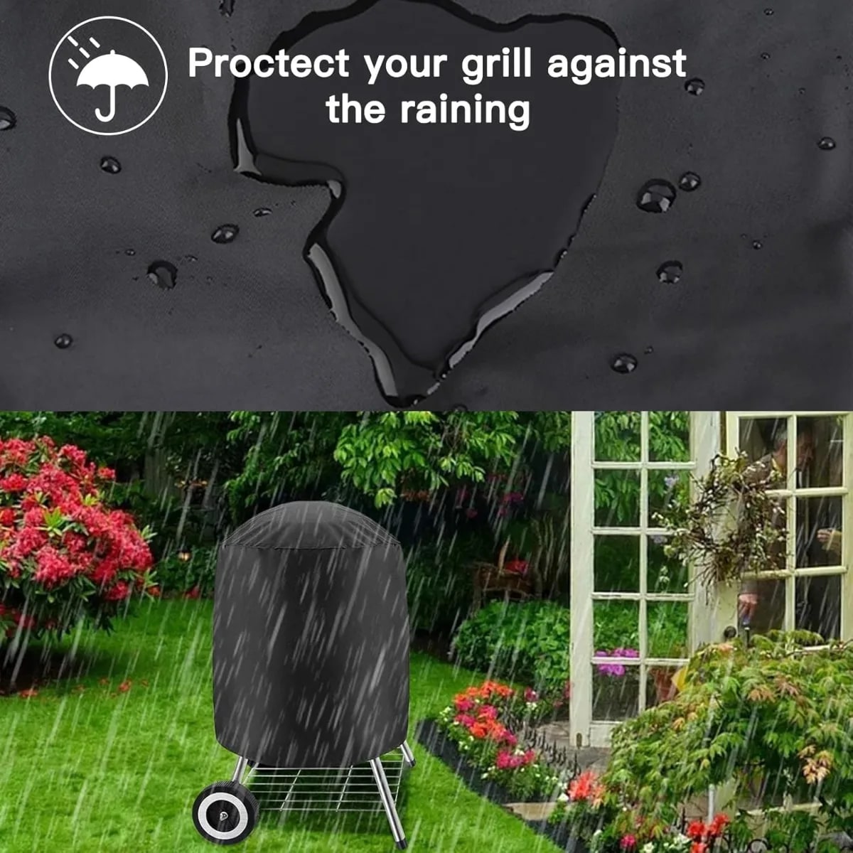 Round BBQ Cover, Waterproof Oxford Cloth with Adjustable Drawstring