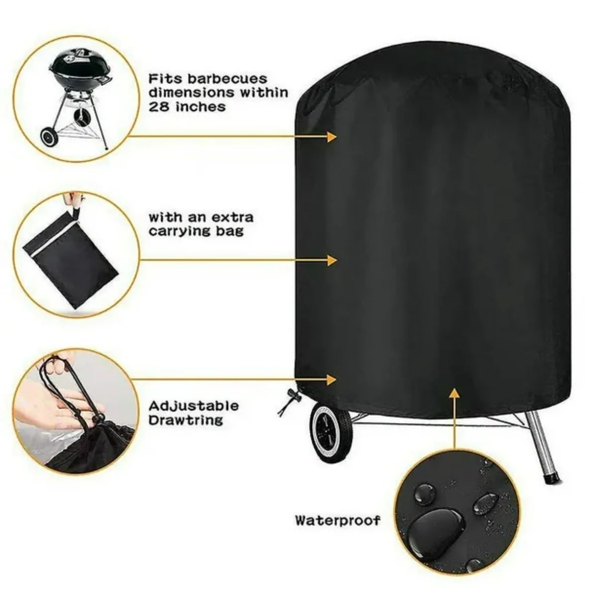Round BBQ Cover, Waterproof Oxford Cloth with Adjustable Drawstring