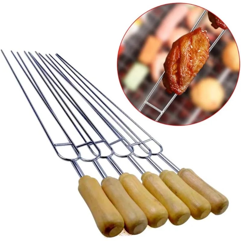 Stainless Steel U-Shaped Barbecue Fork Skewers, 6-Piece Set