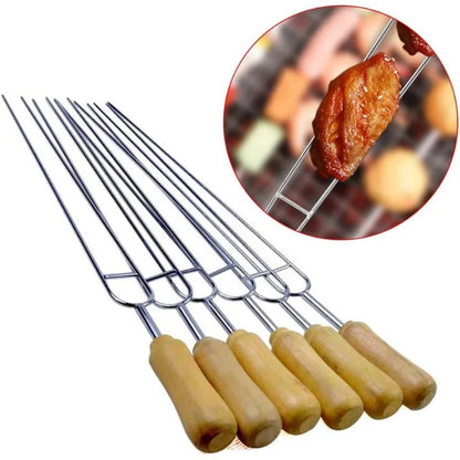 Stainless Steel U-Shaped Barbecue Fork Skewers, 6-Piece Set