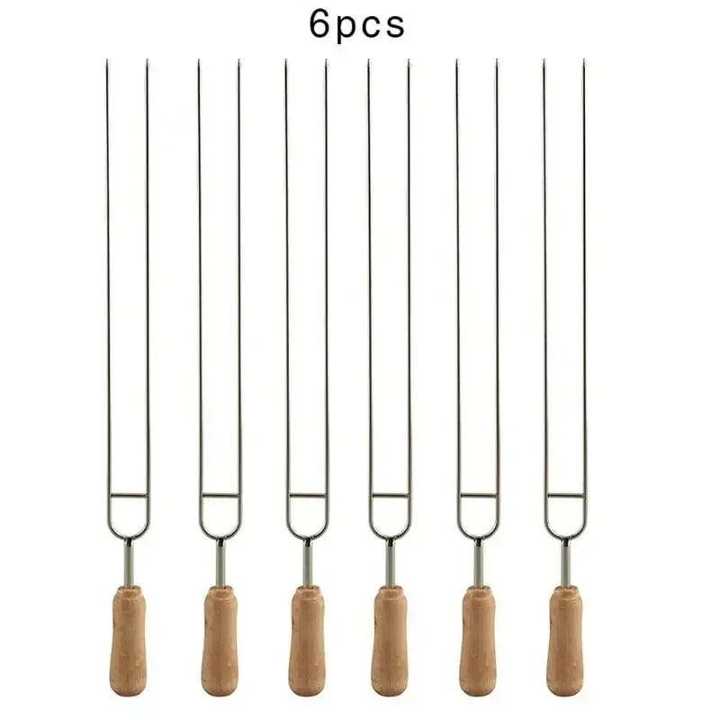 Stainless Steel U-Shaped Barbecue Fork Skewers, 6-Piece Set