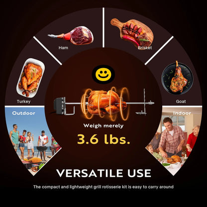 Electric Rotisserie Grill Kit with 4W Motor, 70cm or 120cm BBQ Spit Options