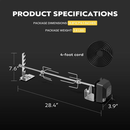 Electric Rotisserie Grill Kit with 4W Motor, 70cm or 120cm BBQ Spit Options