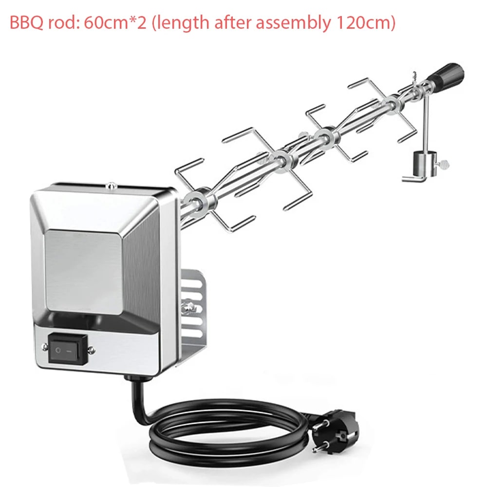 Electric Rotisserie Grill Kit with 4W Motor, 70cm or 120cm BBQ Spit Options - US Plug / 120cm 4 BBQ Fork