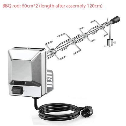 Electric Rotisserie Grill Kit with 4W Motor, 70cm or 120cm BBQ Spit Options - US Plug / 120cm 4 BBQ Fork