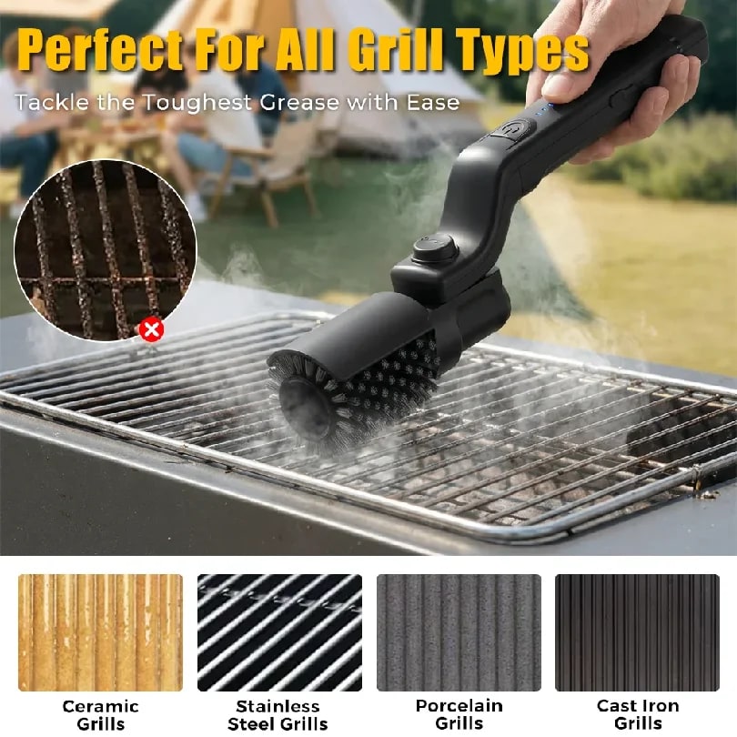 Electric BBQ Grill Brush, Cordless Rechargeable, 3 Speeds with Stainless Steel Bristles