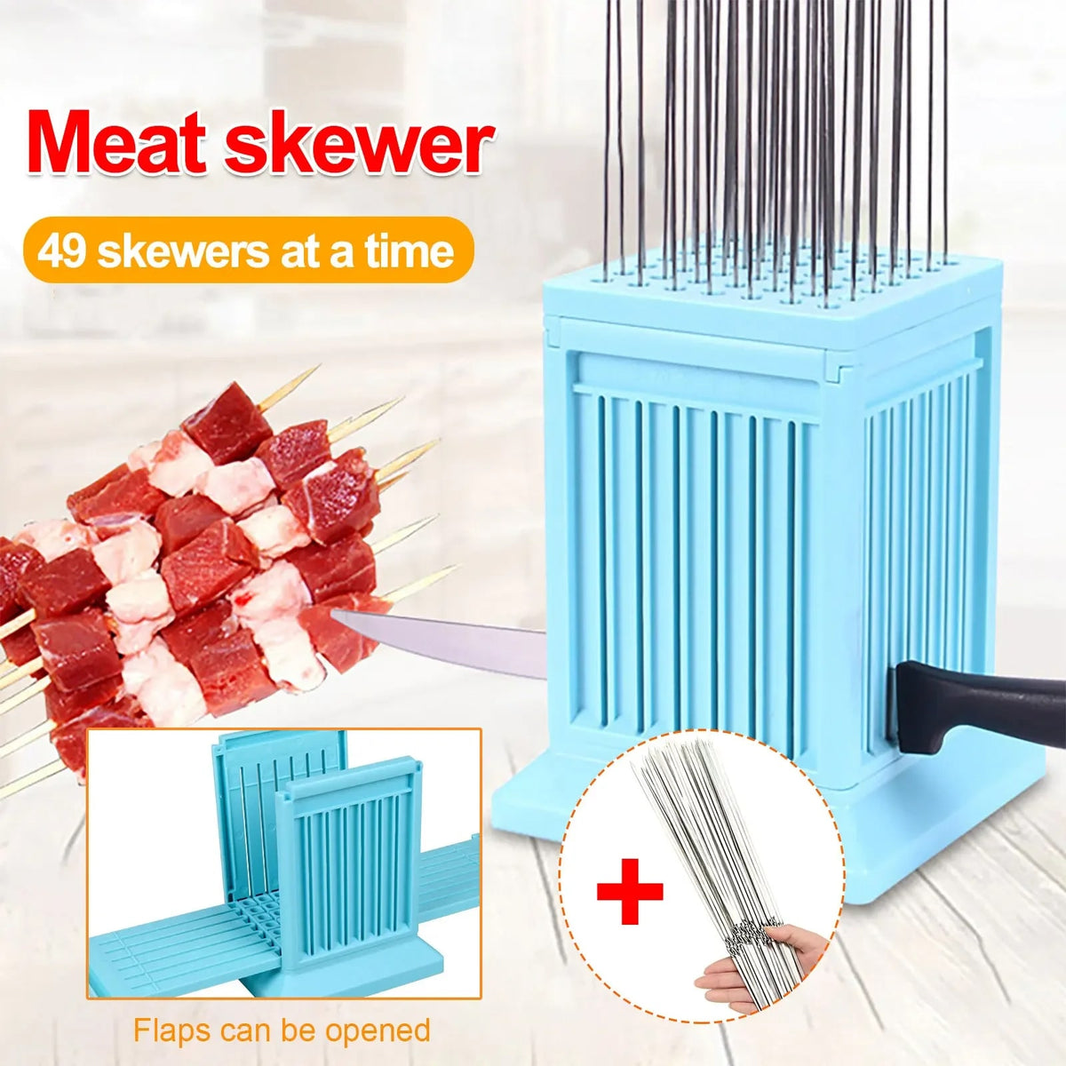 49-Hole BBQ Meat Skewer Maker Tool Box, 18 x 13.8 x 11 cm
