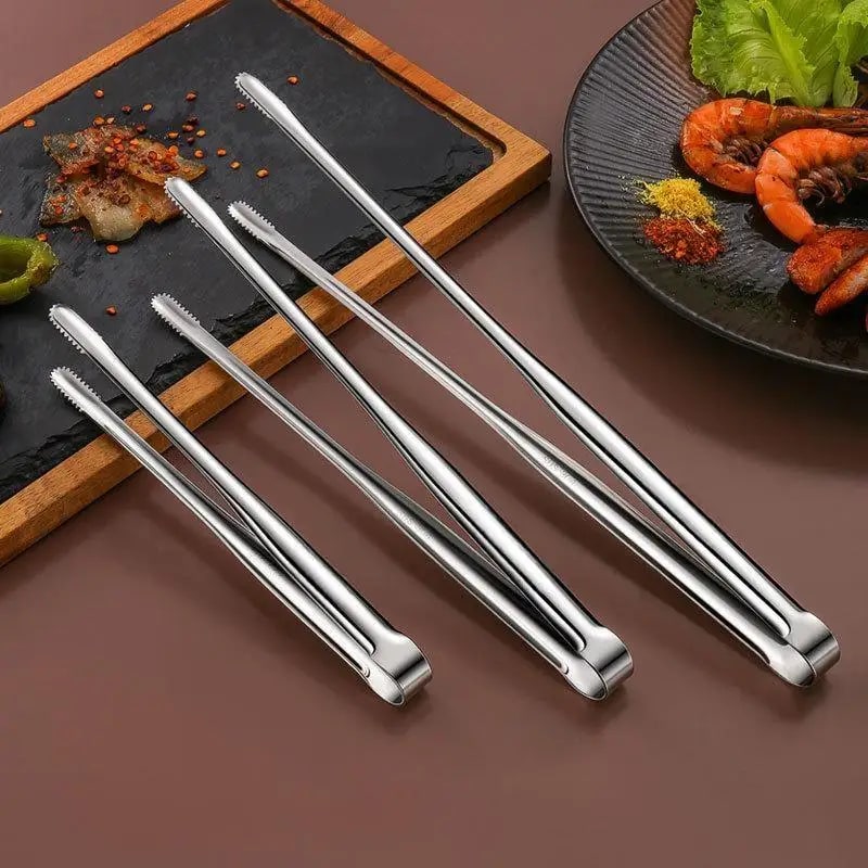 304 Stainless Steel BBQ Tongs with Serrated Food-Gripping Ends