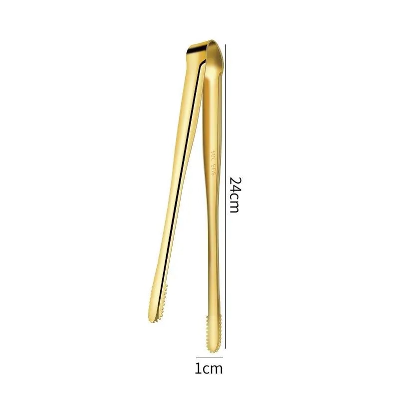 304 Stainless Steel BBQ Tongs with Serrated Food-Gripping Ends - 1pc gold B