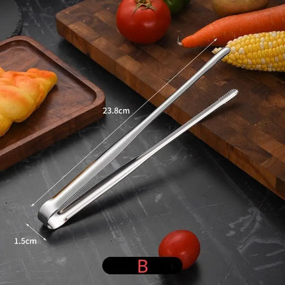 304 Stainless Steel BBQ Tongs with Serrated Food-Gripping Ends - 1pc silver B