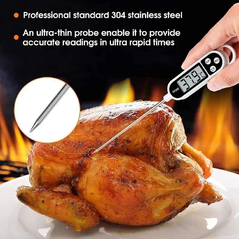 Digital Kitchen Thermometer with 304 Stainless Steel Probe, LCD Display