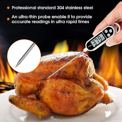 Digital Kitchen Thermometer with 304 Stainless Steel Probe, LCD Display