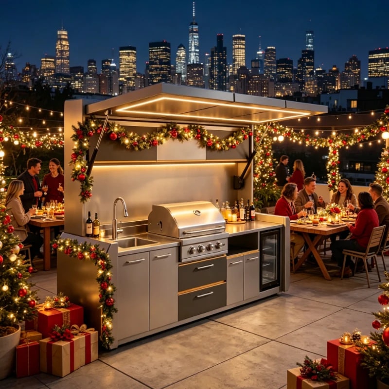 Stainless Steel Outdoor Kitchen Cabinet with BBQ Equipment, Modular Garden Kitchen