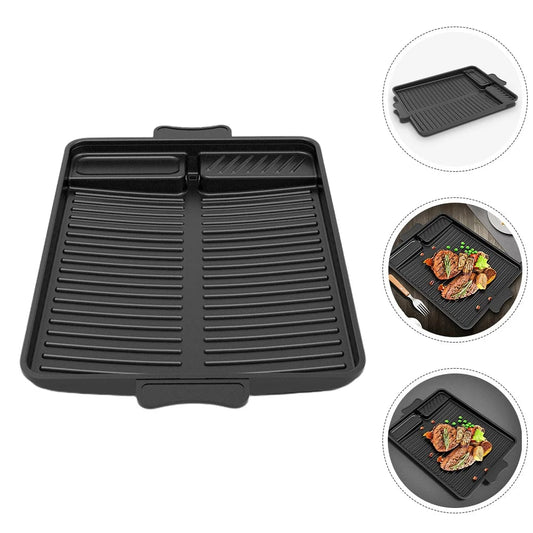 ROSENICE Black Rectangular Non-Stick Grill Plate, 38 x 26 cm