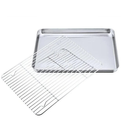 Stainless Steel Baking Tray with Removable Cooling Rack, Oven and BBQ, Multiple Sizes