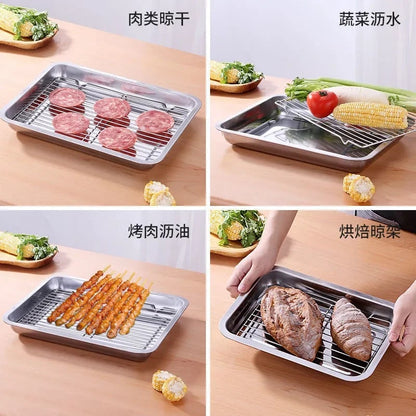 Stainless Steel Baking Tray with Removable Cooling Rack, Oven and BBQ, Multiple Sizes