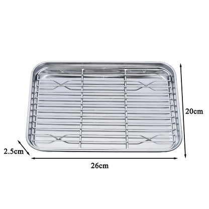 Stainless Steel Baking Tray with Removable Cooling Rack, Oven and BBQ, Multiple Sizes - M 26x20CM
