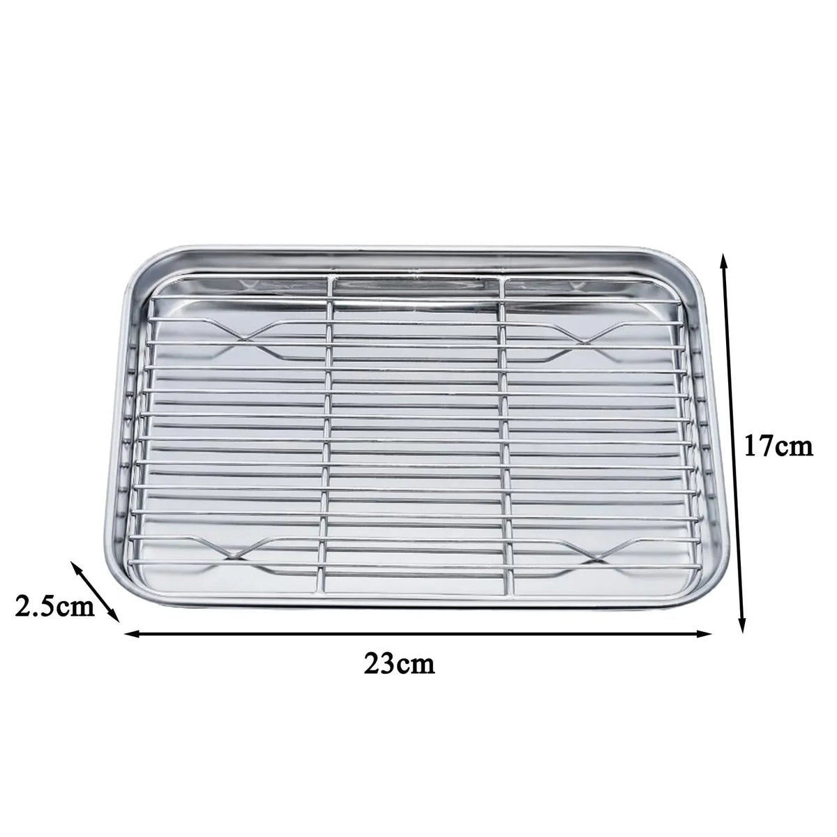 Stainless Steel Baking Tray with Removable Cooling Rack, Oven and BBQ, Multiple Sizes - S 23x17CM