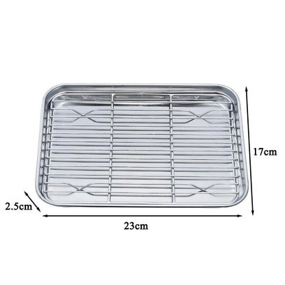 Stainless Steel Baking Tray with Removable Cooling Rack, Oven and BBQ, Multiple Sizes - S 23x17CM