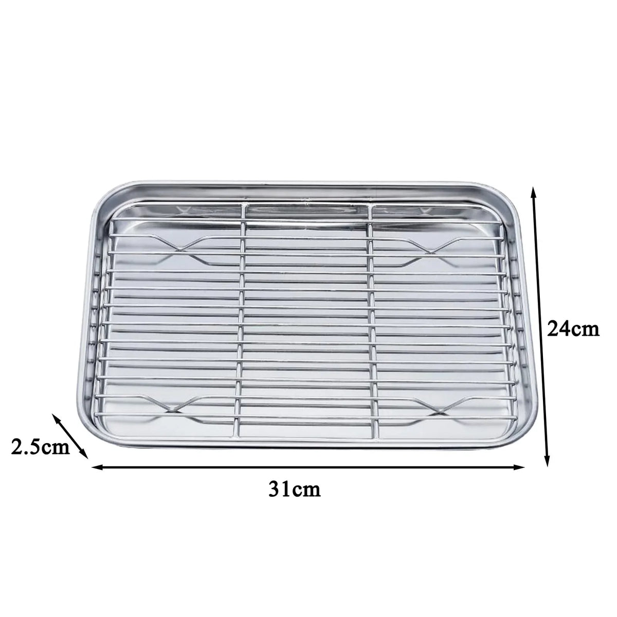 Stainless Steel Baking Tray with Removable Cooling Rack, Oven and BBQ, Multiple Sizes - L 31x24CM