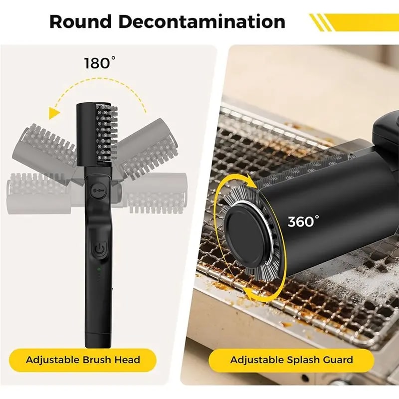 Electric Rotary BBQ Grill Brush, 3-Speed, Stainless Steel Brush Head, 2600mAh