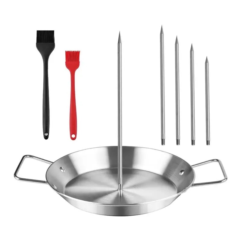 Stainless Steel Al Pastor Grill Pan with Adjustable Skewers, 10 Inch, Silver