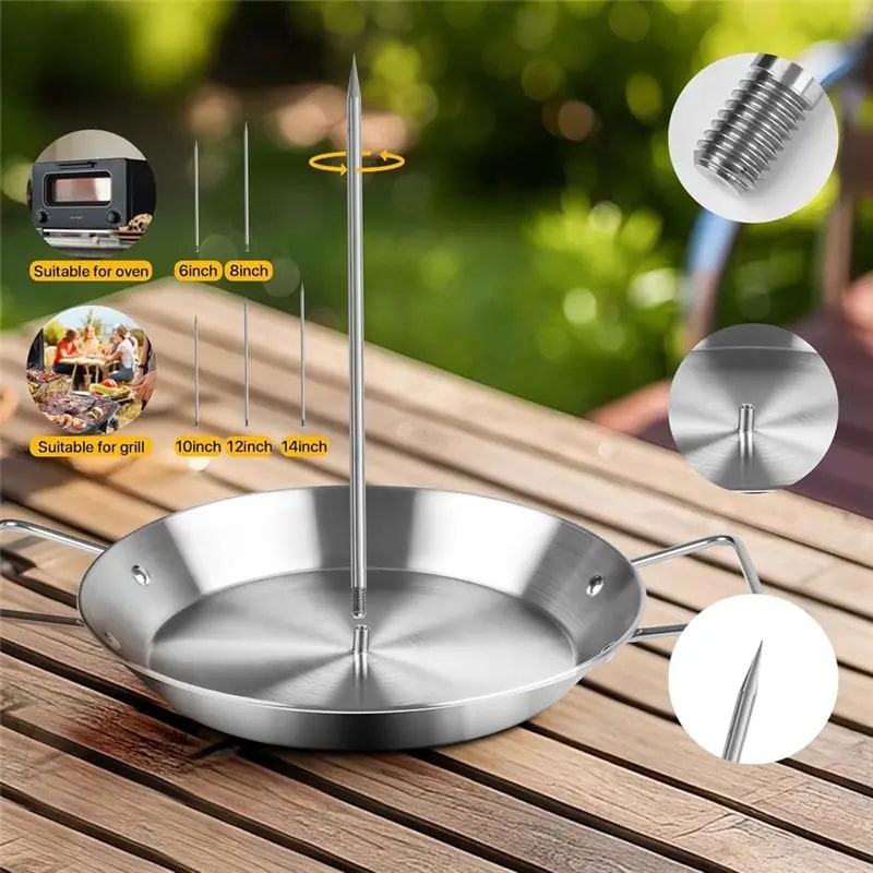 Stainless Steel Al Pastor Grill Pan with Adjustable Skewers, 10 Inch, Silver