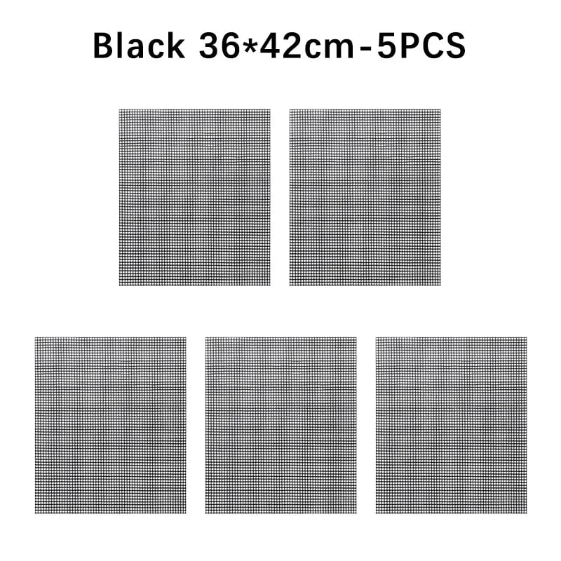 PTFE Fibreglass BBQ Grill Mat, Non-Stick Mesh Liner, 30 x 40cm, 36 x 42cm or 40cm Round - Quadrate A-5PCS