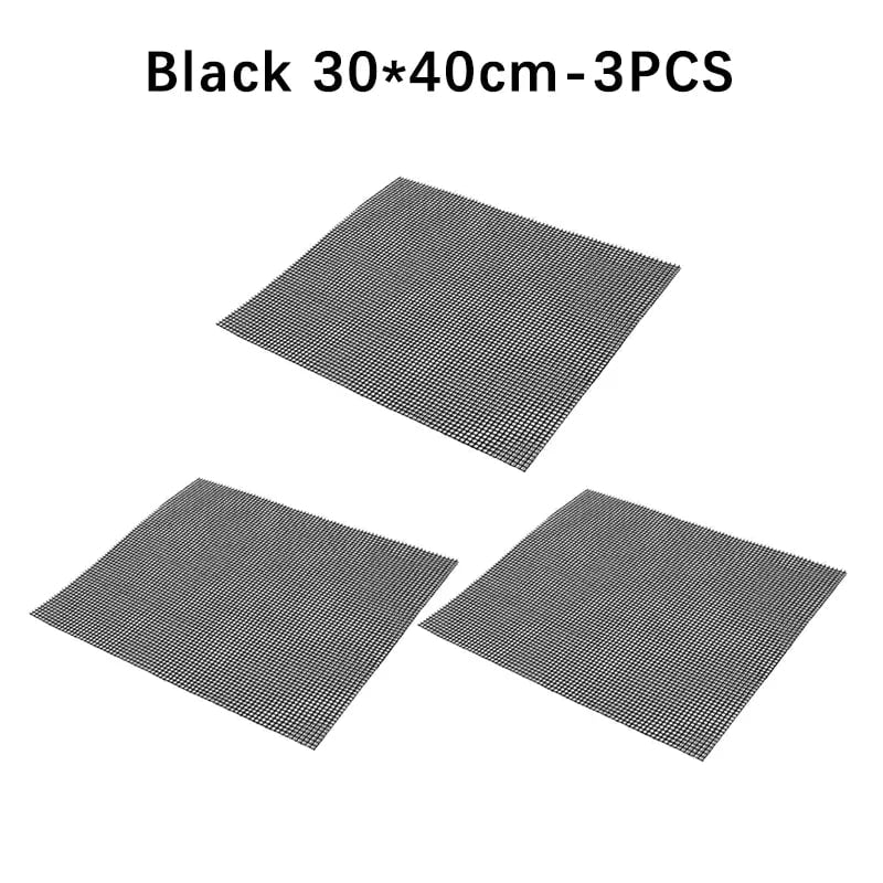 PTFE Fibreglass BBQ Grill Mat, Non-Stick Mesh Liner, 30 x 40cm, 36 x 42cm or 40cm Round - Quadrate B-3PCS