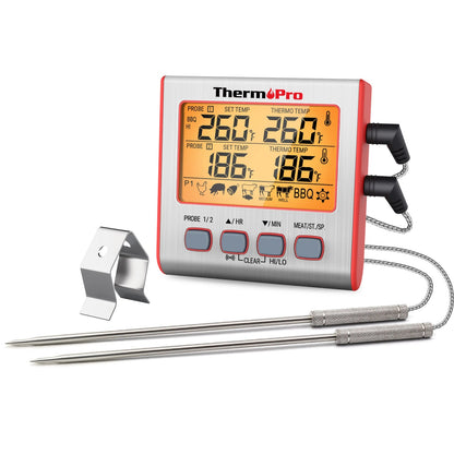 TempPro TP17 Dual Probe Digital Meat Thermometer with 100cm Cable - TP17-Red