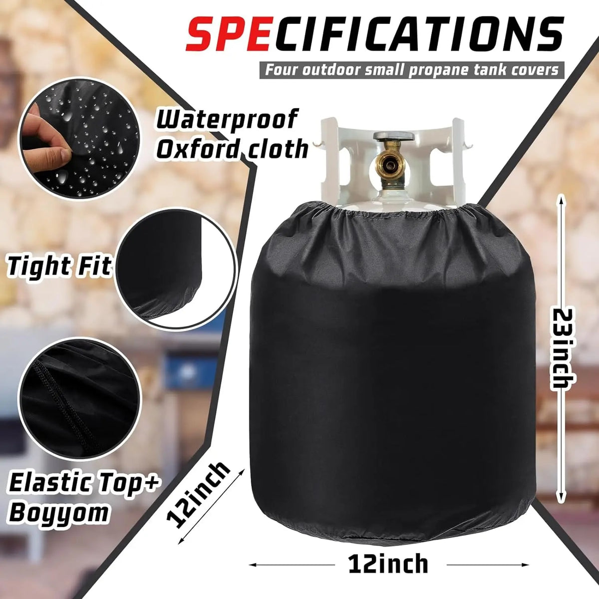 Black Oxford Cloth Propane Gas Bottle Cover, Waterproof Outdoor Tank Cover