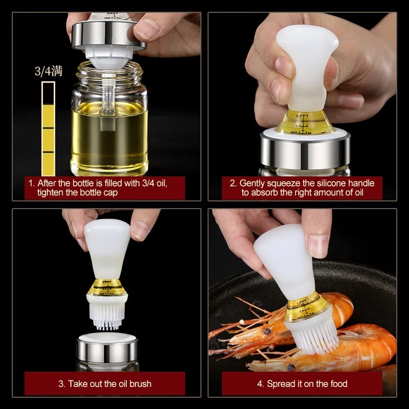 Silicone Oil Brush Dispenser for Barbecue, Baking and Pancakes, 135ml or 150ml