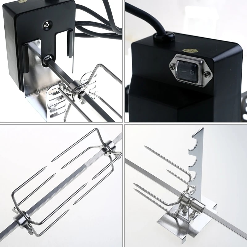 Automatic Grill Rotisserie Kit with 4W Motor, Stainless Steel Spit and EU or US Plug