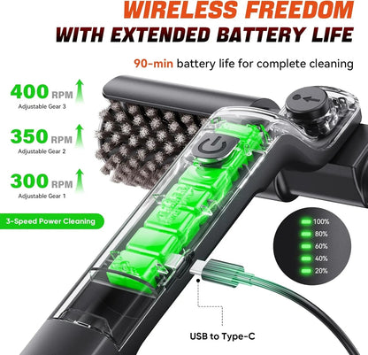 Electric Rotary BBQ Grill Brush with Stainless Steel Head, 3 Speeds and USB-C Charging